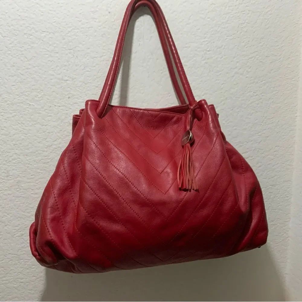 FURLA Red Leather Handbag, Inner pocket, Made in Italy, designer tote
